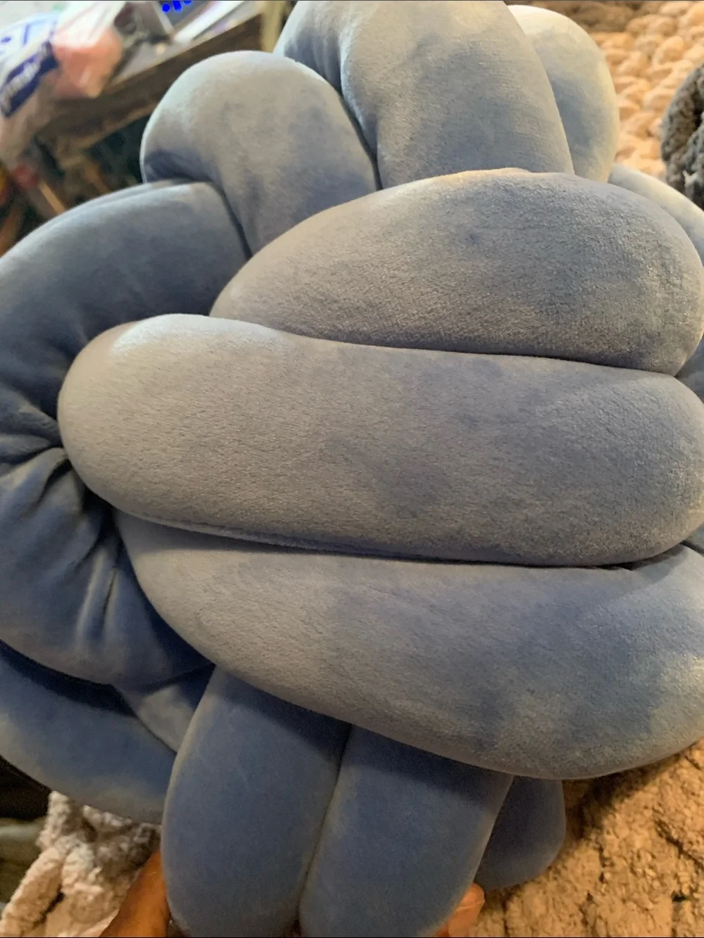 Handmade Plush Knot Accent Pillow in Dusty Blue